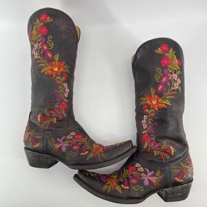 Old Gringo Floral Embroidered Brown Leather Western Cowboy Boots 7B L1286-1